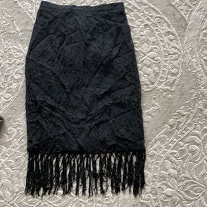 Black lace fringe pencil skirt